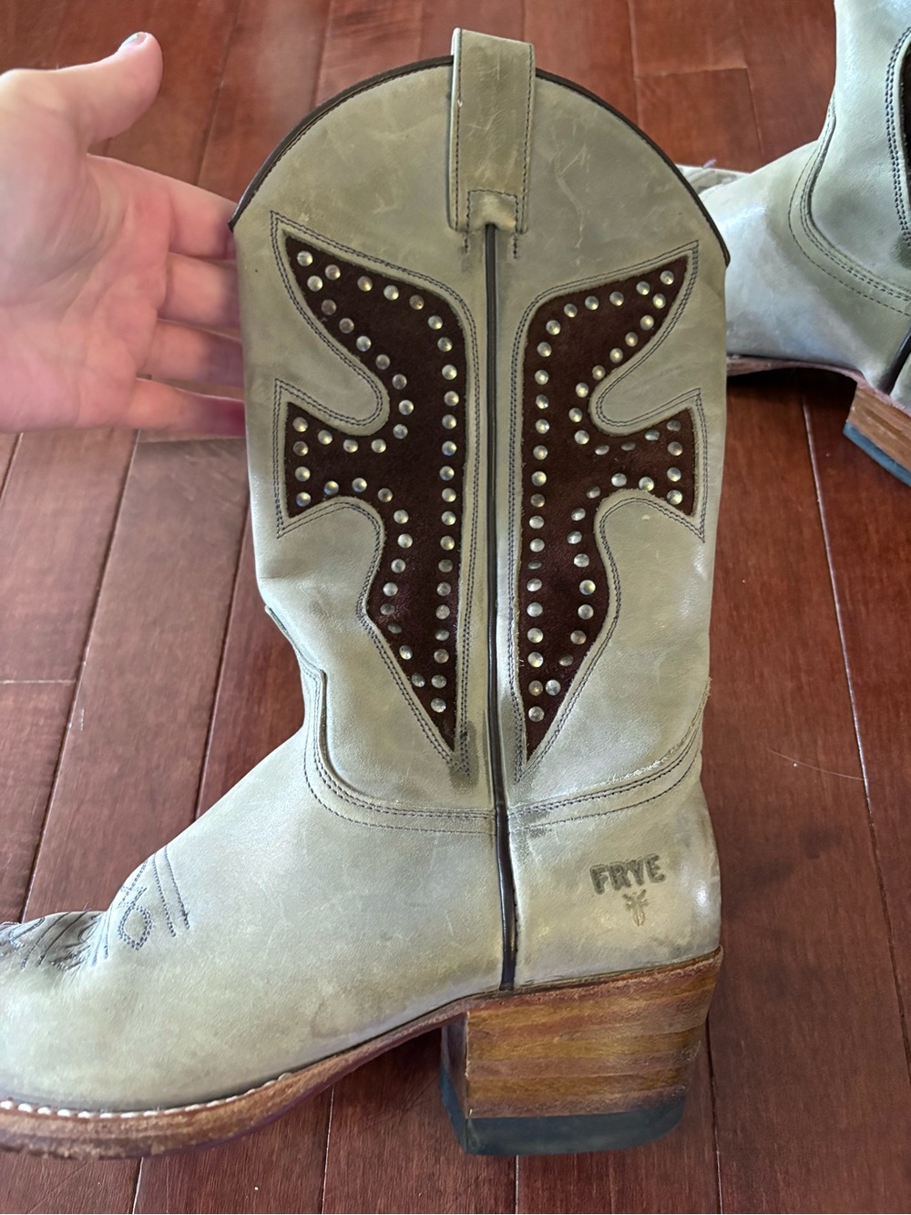 Vintage Frye Studded Western Heeled Cowboy Boots - Picture 3 of 8
